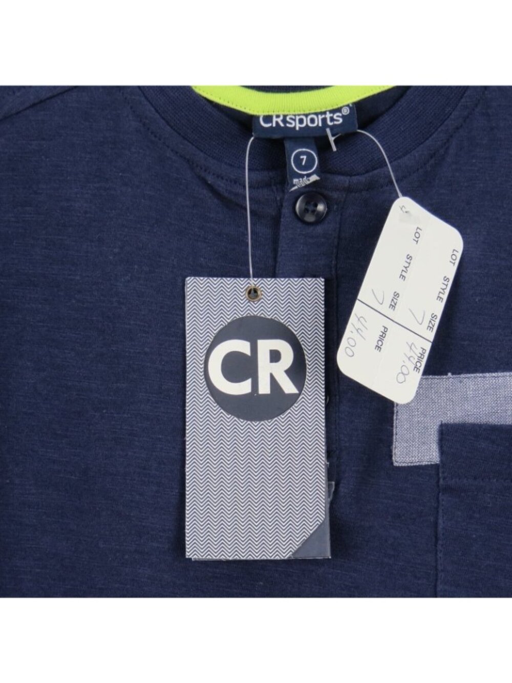 CR Sports Boys Navy Blue Henley T-Shirt Size 7 With Pocket & Buttons Pullover - Picture 3 of 3